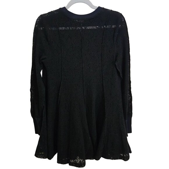 Free People Coffee In The morning Tunic Sweater Open Crochet Knit Black Size M - Picture 3 of 8